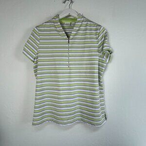 Zenergy Golf By Chico's Striped Short Sleeve 1/4 Zip Polo Shirt Top Size 2 Green